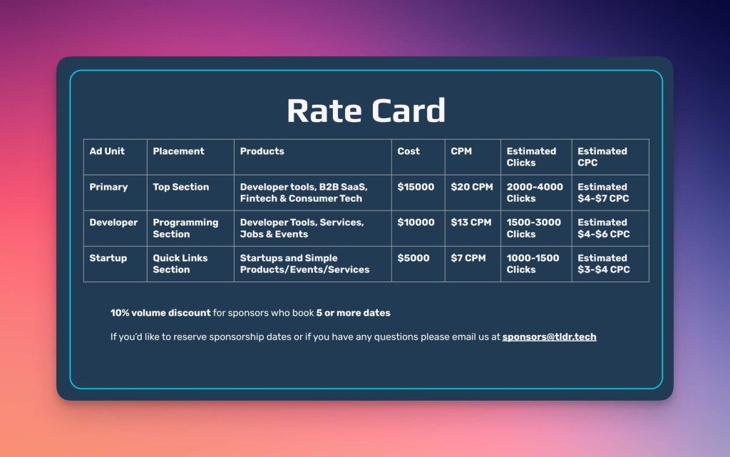 tldr rate card
