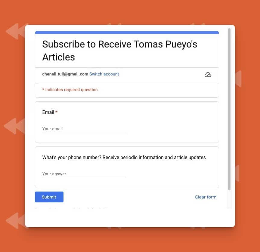 google form for newsletter